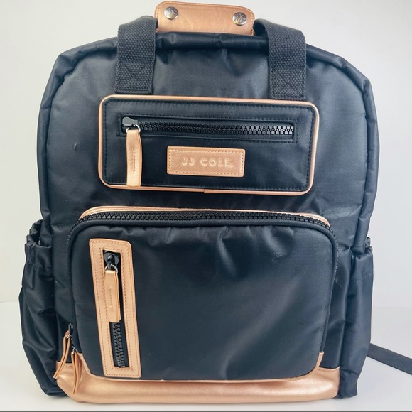 JJ Cole Papago Pack Diaper Bag Black Rose Gold Large Capacity Backpack - Picture 1 of 12